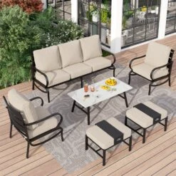 Phi Villa 7-Seater Patio Steel Conversation Sofa Set With Coffee Table & Ottomans -Phi Villa phi villa patio steel conversation sofa set02 1