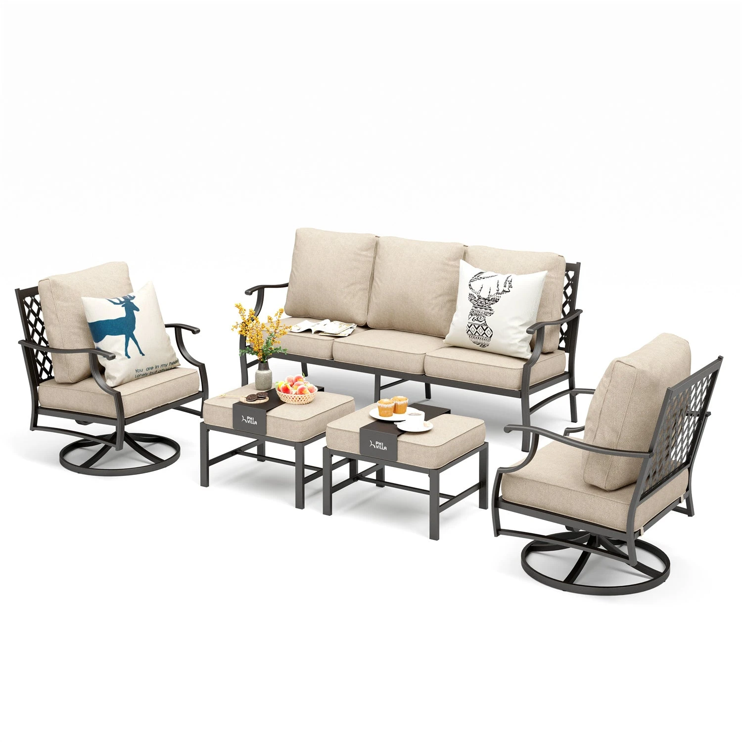 Phi Villa 7-Seater Patio Steel Sofa With Cushions And Multi-fuctional Ottomans 20 Phi Villa 7-Seater Patio Steel Sofa With Cushions And Multi-fuctional Ottomans - Image 18