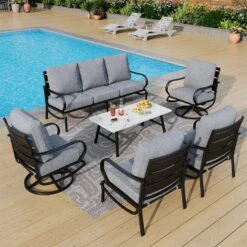 Phi Villa 7-Seater Patio Steel Conversation Sofa Sets With Coffee Table -Phi Villa phi villa patio steel conversation sofa set05 7e8e0581 71c8 4d01 8528 01a4ba50b097
