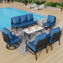 Phi Villa 7-Seater Patio Steel Conversation Sofa Sets With Coffee Table -Phi Villa phi villa patio steel conversation sofa set07 02240282 86e9 465b 8da8 f82755ec6e18