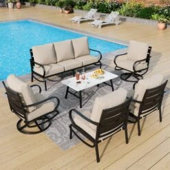 Phi Villa 7-Seater Patio Steel Conversation Sofa Sets With Coffee Table