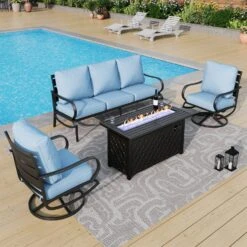 Phi Villa Outdoor Steel Swivel Sofa Sets With Leather Grain Fire Pit Table For Sale -Phi Villa phi villa patio steel conversation sofa set14 adb55889 5d0b 47cc afa7 ee2a85a219da