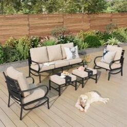 Phi Villa 7-Seater Outdoor Steel Sofa With Multi-functional Ottomans -Phi Villa phi villa patio steel conversation sofa set16