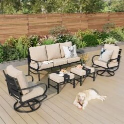 Phi Villa 7-Seater Patio Steel Sofa With Multi-functional Ottomans -Phi Villa phi villa patio steel conversation sofa set19