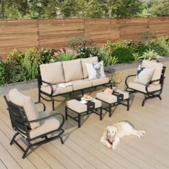 Phi Villa 7-Seater Patio Steel Sofa With Multi-functional Ottomans -Phi Villa phi villa patio steel conversation sofa set22