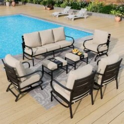 Phi Villa 9-Seater Patio Steel Sofa With Cushions And Multi-functional Ottomans -Phi Villa phi villa patio steel conversation sofa set22 7d2d768d d5a4 4863 98e9 d12f4b3ab205
