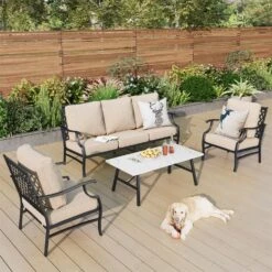 Phi Villa 5-Seater Patio Steel Sofa With Cushions -Phi Villa phi villa patio steel conversation sofa set25 ff79174c 17cf 4d08 98b5 e884f5534310