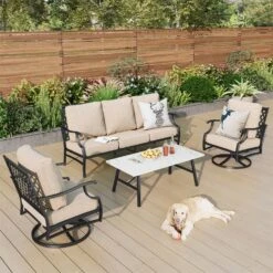 Phi Villa 5-Seater Patio Steel Sofa With Cushions -Phi Villa phi villa patio steel conversation sofa set28 8dbaa6b5 a17f 4d94 ba3d 73f01fa07385