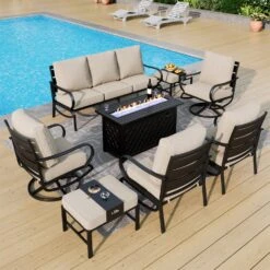 Phi Villa 9-Seater Patio Steel Conversation Sofa Sets With Leather Grain Fire Pit Table -Phi Villa phi villa patio steel conversation sofa set28 d16497b4 f0c5 4bbb 819a d484416fe8b6