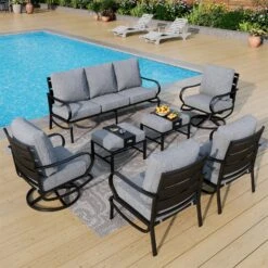 Phi Villa 9-Seater Outdoor Steel Sofa With Cushions And Multi-functional Ottomans -Phi Villa phi villa patio steel conversation sofa set29 ce975a9d 1e7e 4cec 90c4 99016f9cebad