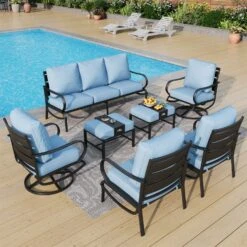 Phi Villa 9-Seater Outdoor Steel Sofa With Cushions And Multi-functional Ottomans -Phi Villa phi villa patio steel conversation sofa set30 26792cda 5687 48ec 8525 0926173e031e