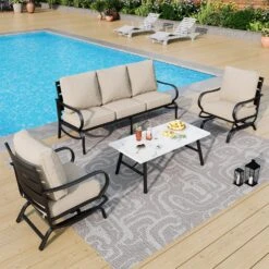 Phi Villa 5-Seater Patio Steel Sofa Set With Cushions & Coffee Table -Phi Villa phi villa patio steel conversation sofa set35 188d809f 55de 4373 b290 b73abf2fd5d2