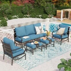 Phi Villa 7-Seater Outdoor Steel Conversation Sofa Set With Multi-functional Ottomans -Phi Villa phi villa patio steel conversation sofa set39