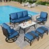 Phi Villa 7-Seater Patio Steel Conversation Sofa Set With Coffee Table & Ottomans