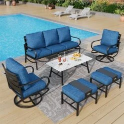 Phi Villa 7-Seater Patio Steel Conversation Sofa Set With Coffee Table & Ottomans