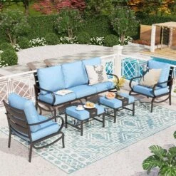 Phi Villa 7-Seater Outdoor Steel Sofa With Multi-functional Ottomans -Phi Villa phi villa patio steel conversation sofa set43 aac84dcf 8761 4a35 ad2b dce1ccdd9403