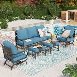 Phi Villa 7-Seater Outdoor Steel Conversation Sofa Set With Multi-functional Ottomans -Phi Villa phi villa patio steel conversation sofa set45
