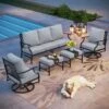 Phi Villa 7-Seater Patio Steel Sofa With Cushions And Multi-fuctional Ottomans -Phi Villa phi villa patio steel conversation sofa set59