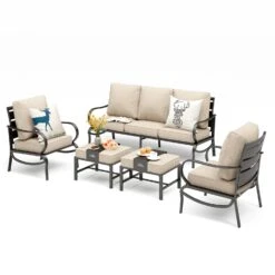 Phi Villa 7-Seater Outdoor Steel Sofa With Multi-functional Ottomans -Phi Villa phi villa patio steel conversation sofa set64