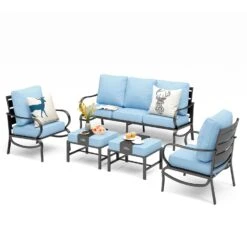 Phi Villa 7-Seater Outdoor Steel Sofa With Multi-functional Ottomans -Phi Villa phi villa patio steel conversation sofa set65
