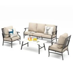 Phi Villa 5-Seater Patio Steel Sofa With Cushions -Phi Villa phi villa patio steel conversation sofa set82