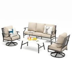 Phi Villa 5-Seater Patio Steel Sofa With Cushions -Phi Villa phi villa patio steel conversation sofa set88