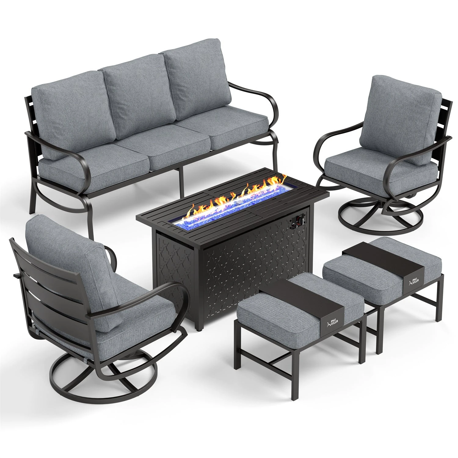 Phi Villa 7-Seater Patio Steel Conversation Sofa Sets With Leather Grain Fire Pit Table 4 Phi Villa 7-Seater Patio Steel Conversation Sofa Sets With Leather Grain Fire Pit Table - Image 2