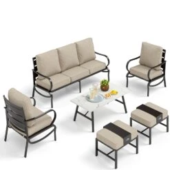 Phi Villa 7-Seater Patio Steel Conversation Sofa Set With Coffee Table & Ottomans -Phi Villa phi villa patio steel conversation sofa09