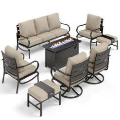 Phi Villa 9-Seater Patio Steel Conversation Sofa Sets With Leather Grain Fire Pit Table -Phi Villa phi villa patio steel conversation sofa24 9f548bb2 8535 441d a0c8 d7935b7cd0cf