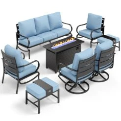 Phi Villa 9-Seater Patio Steel Conversation Sofa Sets With Leather Grain Fire Pit Table -Phi Villa phi villa patio steel conversation sofa25 d6c0c774 33c5 4e41 9703 69e231686915