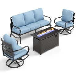 Phi Villa Outdoor Steel Swivel Sofa Sets With Leather Grain Fire Pit Table For Sale -Phi Villa phi villa patio steel conversation sofa33 14f0cf2a 974b 4177 b391 d79813eed657