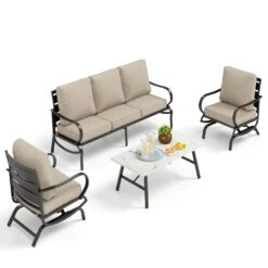 Phi Villa 5-Seater Patio Steel Sofa Set With Cushions & Coffee Table -Phi Villa phi villa patio steel sofa with cushions 21