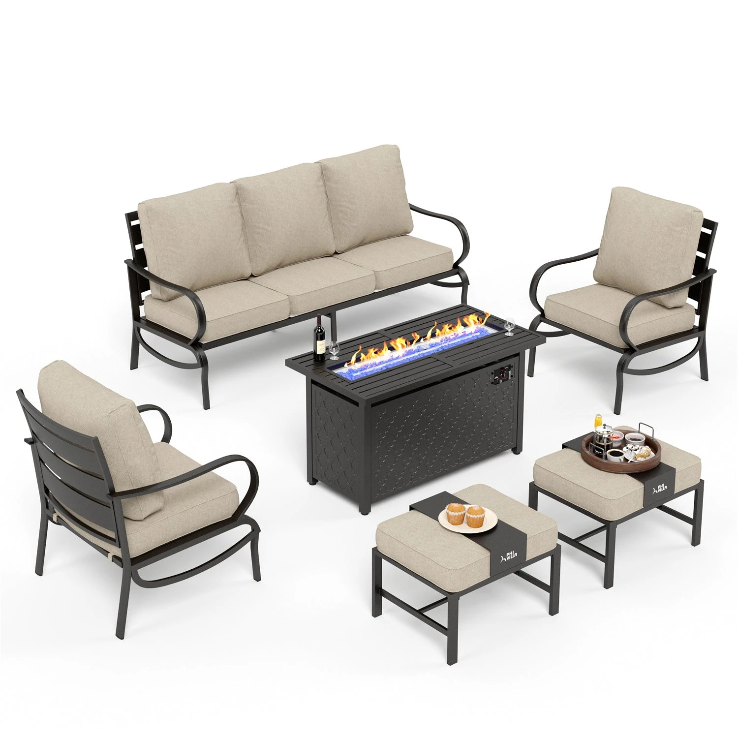 Phi Villa 7-Seater Patio Steel Conversation Sofa Sets With Leather Grain Fire Pit Table 14 Phi Villa 7-Seater Patio Steel Conversation Sofa Sets With Leather Grain Fire Pit Table - Image 12