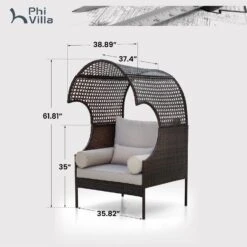PHI VILLA Rattan Outdoor Furniture Wicker Single Sofa With Top Canopy -Phi Villa phi villa rattan outdoor furniture wicker single sofa with top canopy09