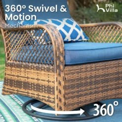 $499 PHI VILLA 3 PC Rattan Swivel Rocking Chairs Outdoor Conversation Set -Phi Villa phi villa rattan swivel chairs conversation set04