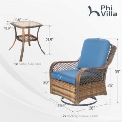 $499 PHI VILLA 3 PC Rattan Swivel Rocking Chairs Outdoor Conversation Set -Phi Villa phi villa rattan swivel chairs conversation set07