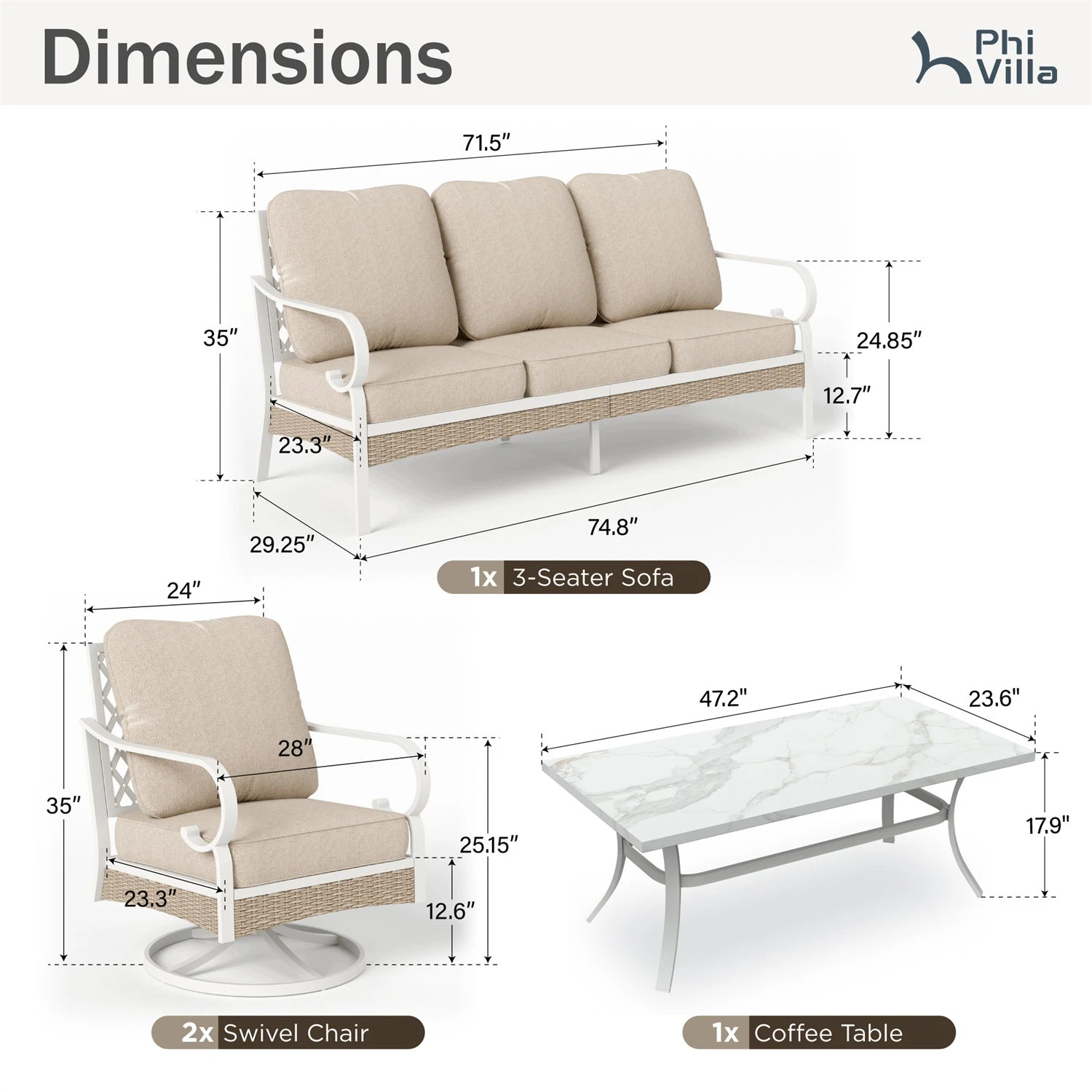 Phi Villa 5-Seater Outdoor Steel & Rattan Fresh Color Sofa Set With Coffee Table 12 Phi Villa 5-Seater Outdoor Steel & Rattan Fresh Color Sofa Set With Coffee Table - Image 10