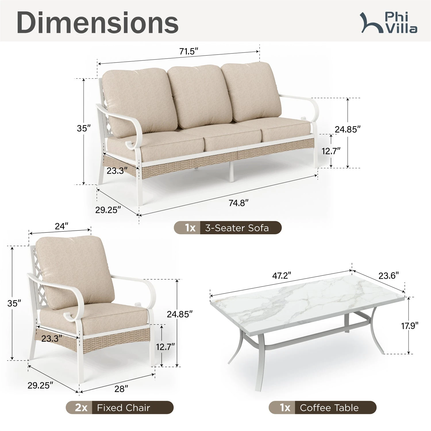 Phi Villa 5-Seater Outdoor Steel & Rattan Fresh Color Sofa Set With Coffee Table 22 Phi Villa 5-Seater Outdoor Steel & Rattan Fresh Color Sofa Set With Coffee Table - Image 20