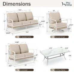 Phi Villa 7-Seater Patio Steel & Rattan Fresh Color Sofa With Coffee Table -Phi Villa phi villa white outdoor steel rattan fresh color sofa set size09