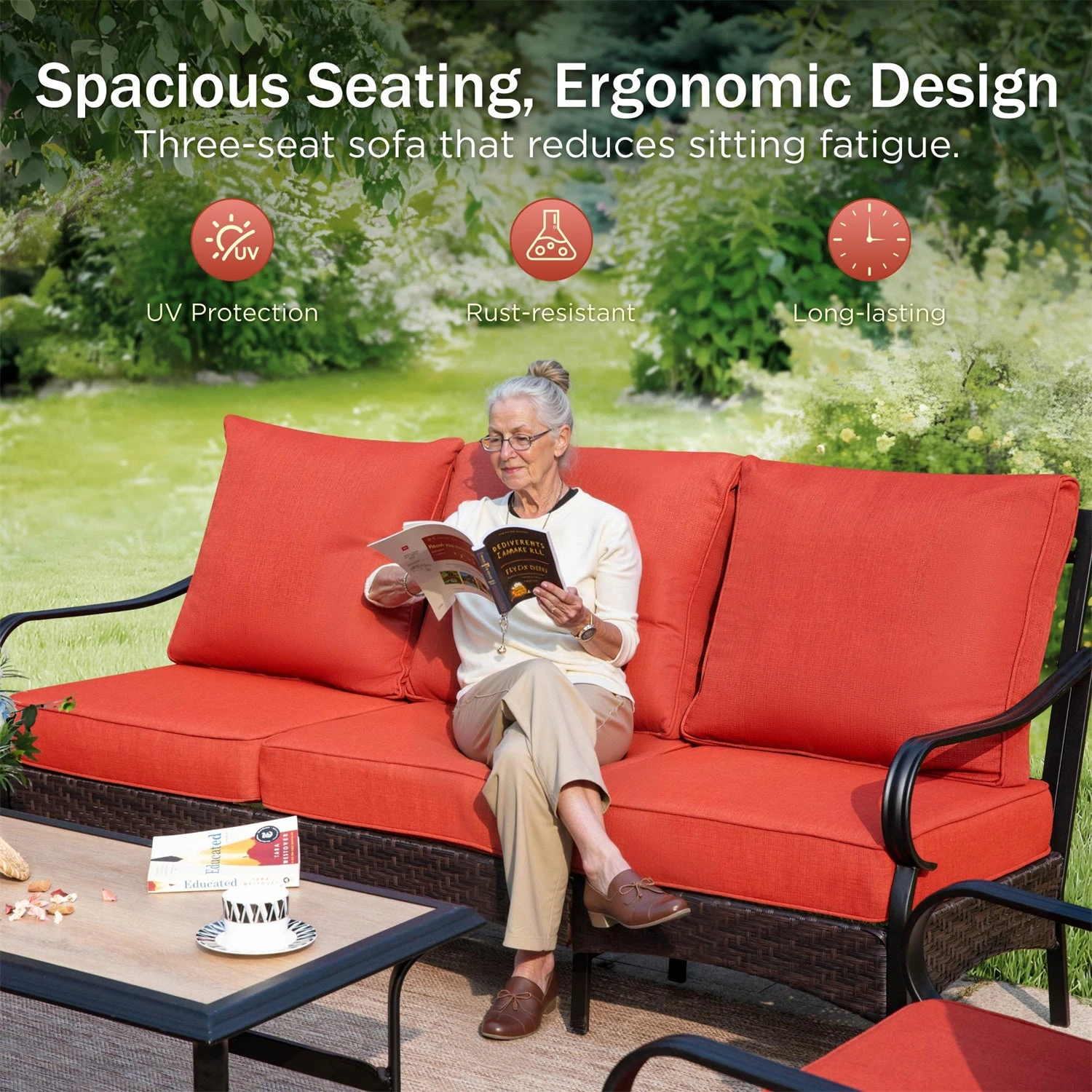 Phi Villa 5-Seater Outdoor Steel & Rattan Sofa Set With Rectangle Fire Pit Table 5 Phi Villa 5-Seater Outdoor Steel & Rattan Sofa Set With Rectangle Fire Pit Table - Image 3