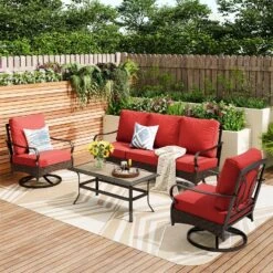 Phi Villa 5-Seater Outdoor Steel & Rattan Sofa Set With Coffee Table -Phi Villa phi villa wicker steel patio conversation sofa06