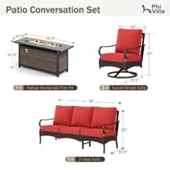 Phi Villa 5-Seater Outdoor Steel & Rattan Sofa Set With Rectangle Fire Pit Table 32 Phi Villa 5-Seater Outdoor Steel & Rattan Sofa Set With Rectangle Fire Pit Table -Phi Villa phi villa wicker steel red patio sofa set04