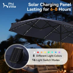 PHI VILLA 13Ft Double-Sided Umbrella - Solar Powered LED Lights, Adjustable Crank, And Durable Construction -Phi Villa phi villa 13ft double sided umbrella01 49f649f1 6b68 4e71 8e45 64329fbfad7c