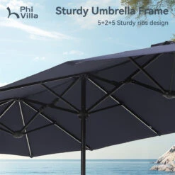 PHI VILLA 13Ft Double-Sided Umbrella - Solar Powered LED Lights, Adjustable Crank, And Durable Construction -Phi Villa phi villa 13ft double sided umbrella03 3bef0fdd 7088 4315 a075 0efb622f77ab