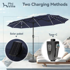 PHI VILLA 13Ft Double-Sided Umbrella - Solar Powered LED Lights, Adjustable Crank, And Durable Construction -Phi Villa phi villa 13ft double sided umbrella07 2c007ddd da34 4bd0 962e 123320a1c379