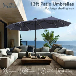 PHI VILLA 13Ft Double-Sided Umbrella - Solar Powered LED Lights, Adjustable Crank, And Durable Construction -Phi Villa phi villa 13ft double sided umbrella09 45545358 98d8 4320 a329 cbeb9d497a5a