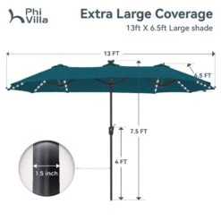 PHI VILLA 13Ft Double-Sided Umbrella - Solar Powered LED Lights, Adjustable Crank, And Durable Construction -Phi Villa phi villa 13ft led double sided outdoor umbrella01