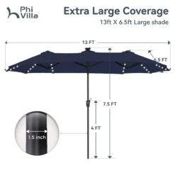 PHI VILLA 13Ft Double-Sided Umbrella - Solar Powered LED Lights, Adjustable Crank, And Durable Construction -Phi Villa phi villa 13ft led double sided outdoor umbrella05