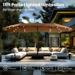 PHI VILLA 15ft 11-Color Double-Sided Patio Extra Large Umbrella With LED Lights 33 PHI VILLA 15ft 11-Color Double-Sided Patio Extra Large Umbrella With LED Lights -Phi Villa phi villa 15ft led double sided umbrella
