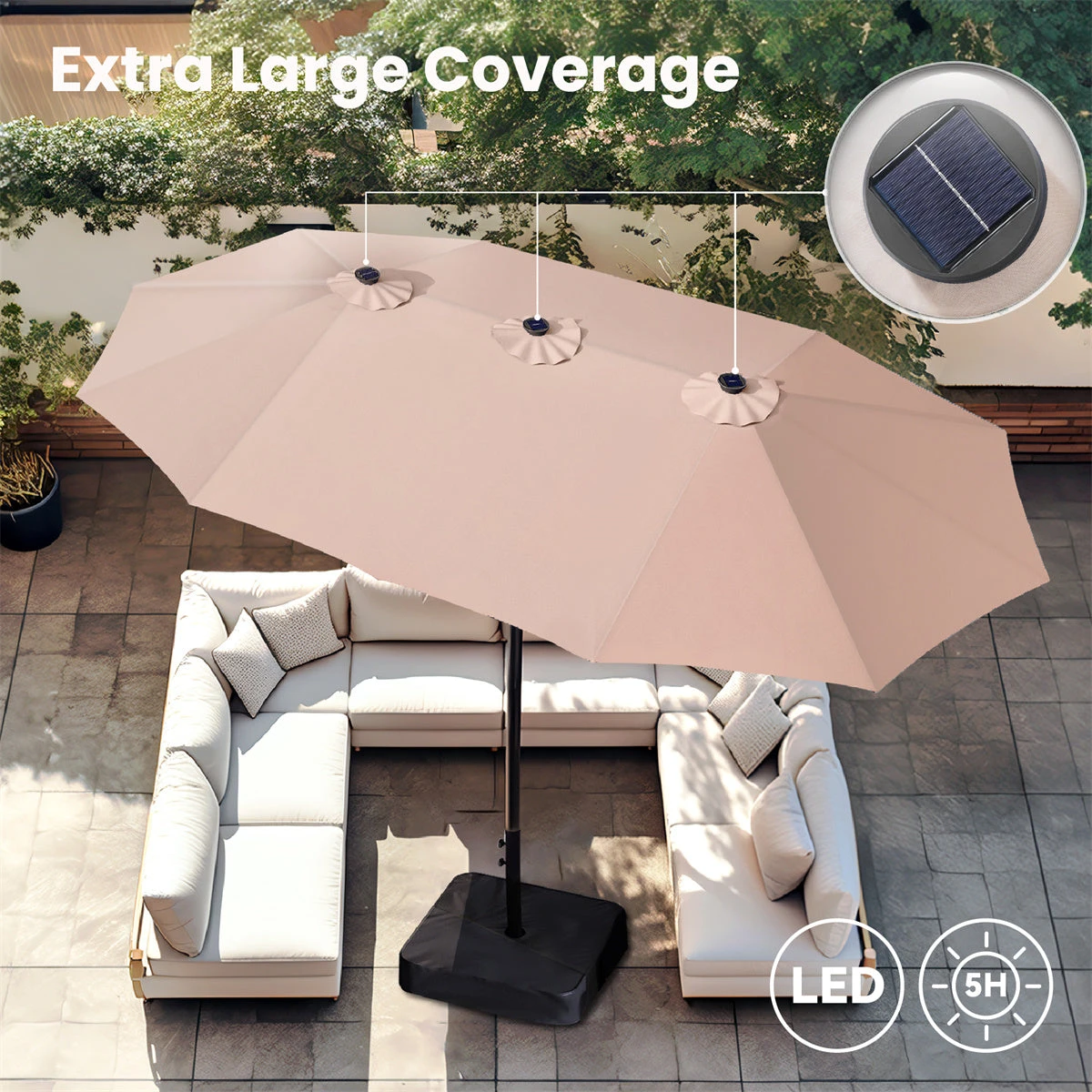 PHI VILLA 15ft 11-Color Double-Sided Patio Extra Large Umbrella With LED Lights 20 PHI VILLA 15ft 11-Color Double-Sided Patio Extra Large Umbrella With LED Lights - Image 18